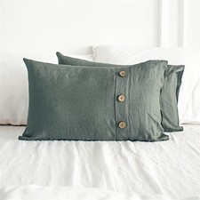 100 Linen Lumbar Pillow Cover 12 x 20 20" x 12" Pack of 2 Cushing Green