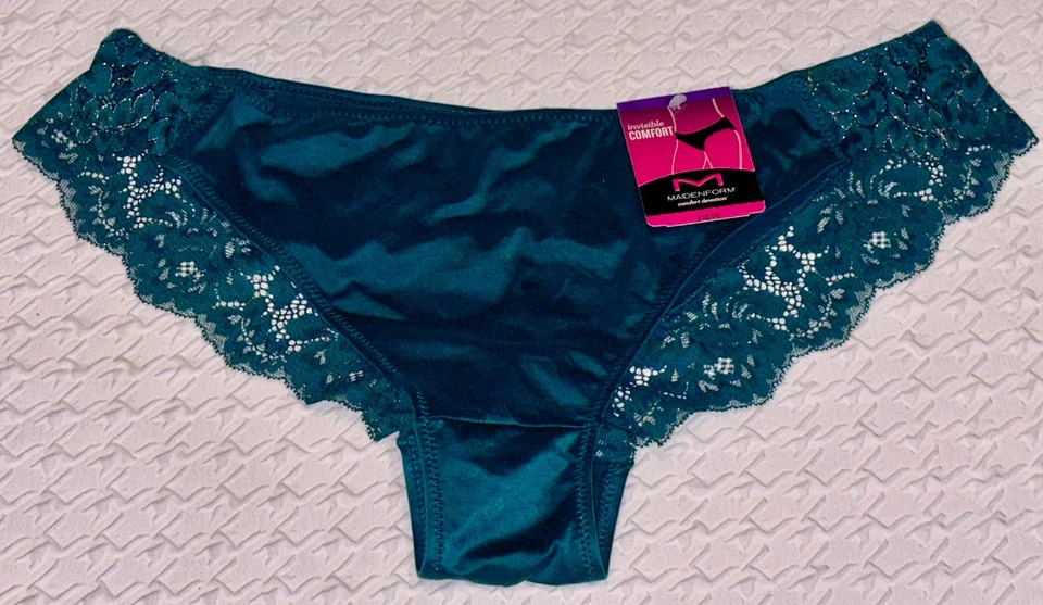 Panty tanga MAIDENFORM Comfort Devotion verde azulado dorado con ribete de encaje transparente para mujer talla 2XL Foto 4 de 4