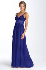Adrianna Papell Beaded Chiffon Gown SZ 2 Blueberry