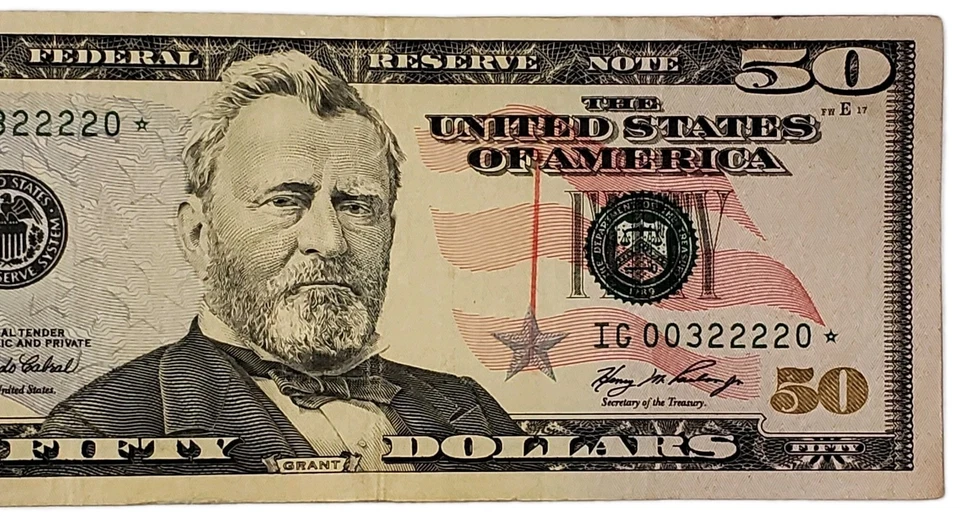 2006 $50 Dollars Bill With Print Error N Star Note IG Series. - Image 3 of 4