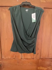 NWT Lands End Dark Green Knit Shirred Top Size Small Women’s