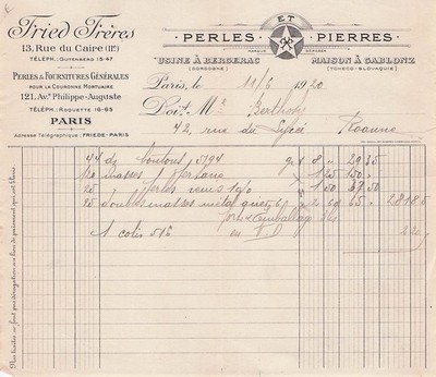 69 PARIS, Perle, FRIED FRERES 1930 Perlen, Steine