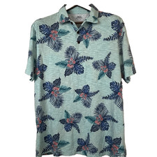 Izod Saltwater Polo Shirt Large Men  s Aqua Blue Floral Print Short Sleeve Casual