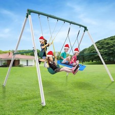 660lbs Heavy Duty 7.3ft Tall Metal Swing Set w/3 Swings Kids Backyard Swing Set