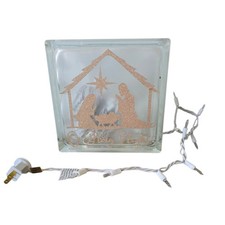 Glass Block Christmas Hand Painted Nativity Lights Up