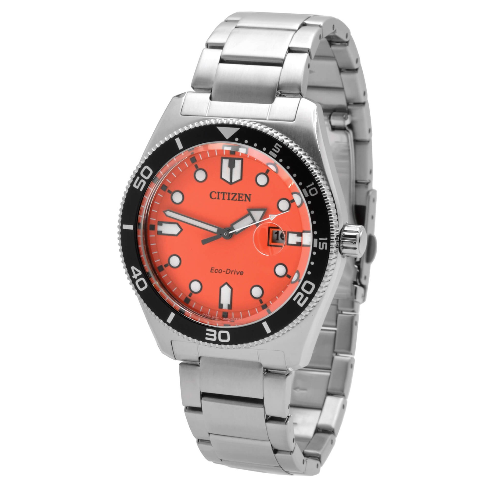 Citizen Men's Watch Eco-Drive Orange Dial Stainless Steel Bracelet AW1760-81X