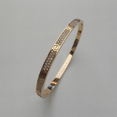 Cartier Love Bracelet Pave Diamond 18K Rose Gold Small Size 17