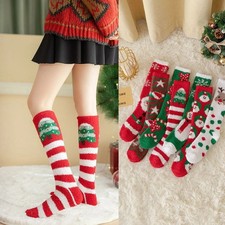 New Thickened Coral Fleece Christmas Stockings Women Winter Warm Cartoon Pr