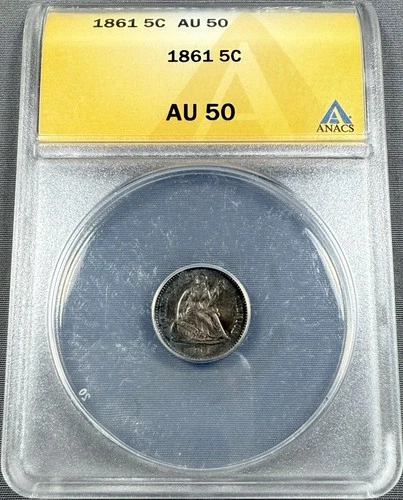 1861 Seated Liberty Half Dime H10c - ANACS AU50 - Nice Original Type