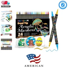 Creative Dual Tip Acrylic Paint Marker Set - 24 Vibrant Colors for Crafters