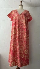 Unbranded Italian  Dress 3XL Long Shift Cotton Linen Pink/Yellow Relaxed NWOT
