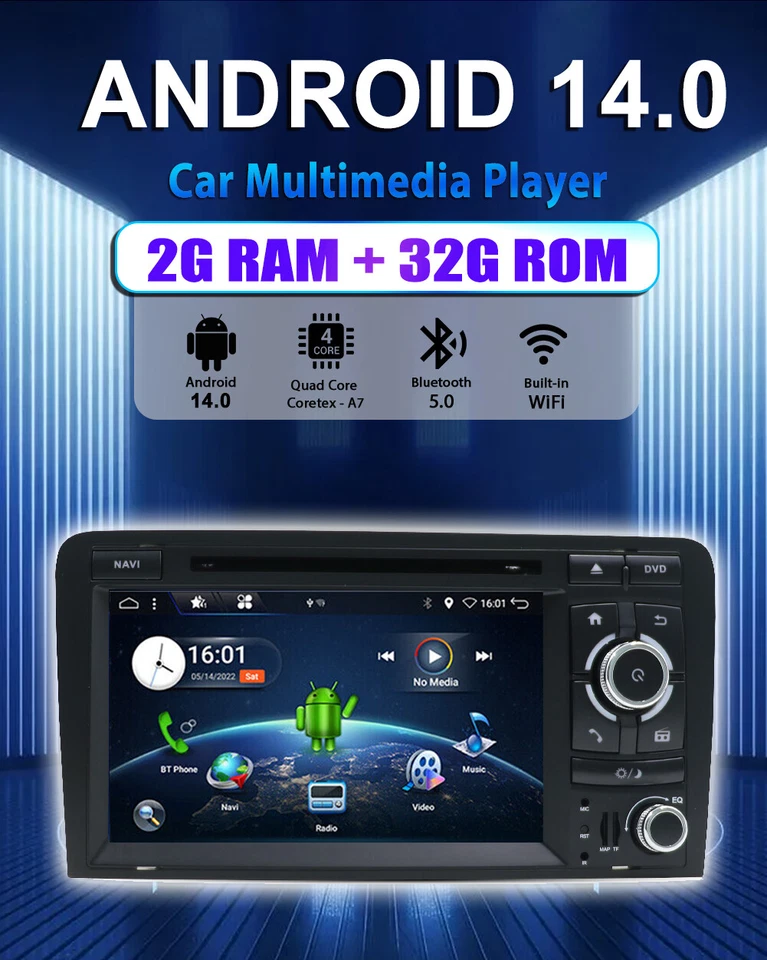 7" Für Audi A3 8P 2003-2012 Car Play Autoradio Android 14 Auto GPS DAB+ DVD 32GB - Bild 4 von 4