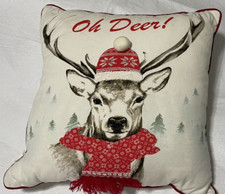 Santa Reindeer Throw Pillow Funny Christmas Zip Cover Winter Holiday Decor NEW