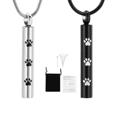 Dog/Cat Urn Necklaces Ashes Paw Print Ash Urn Pendant Necklace Cylinder Necklace