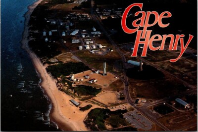 Cape Henry Virginia Beach Aerial View Coastline Fort Story c1990 Postcard