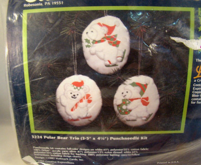 Creative Expressions Punchneedle Kit Polar Bear Trio #3224 Vintage 1984 Sealed