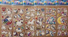 Unicorns six sheets vibrant colorful high detail 3D stickers