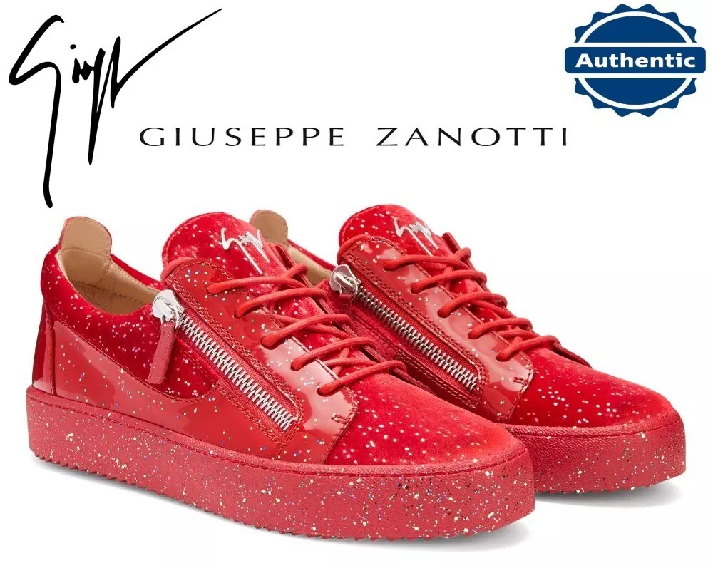 ⭐️ Giuseppe Zanotti Bertens Double Zip Leather Iridescent Red Glitter  Sneakers⭐️