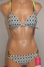 New Hula Honey Swimsuit Bikini 2 piece set Sz L Push Up Black Yellow