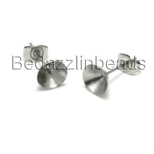 20 Surgical Grade 304 Stainless Steel 8mm Cup Setting Earring Findings w/ Backs