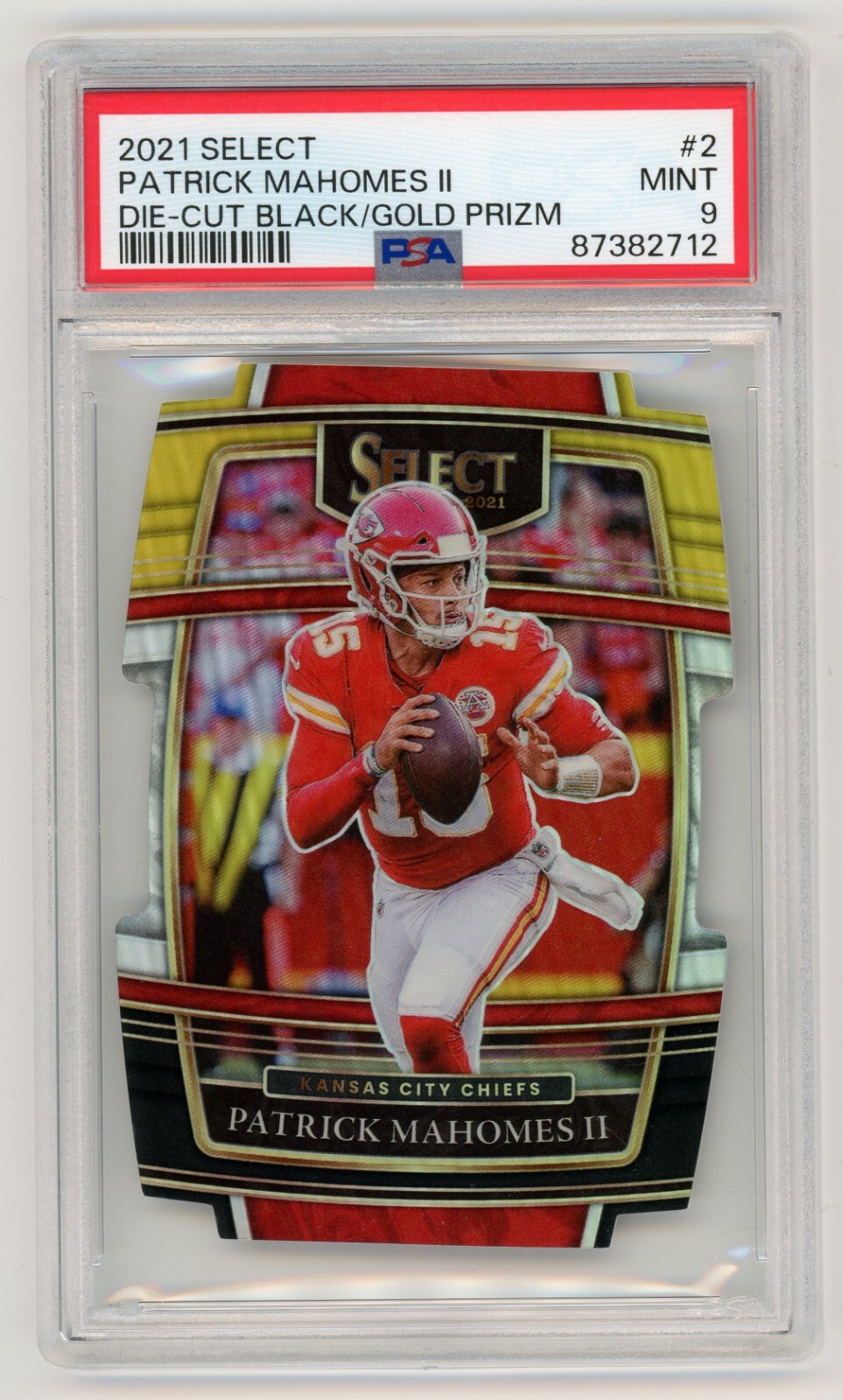 2021 SELECT PATRICK MAHOMES II #2 DIE-CUT BLACK/GOLD PRIZM CHIEFS PSA 9 MINT