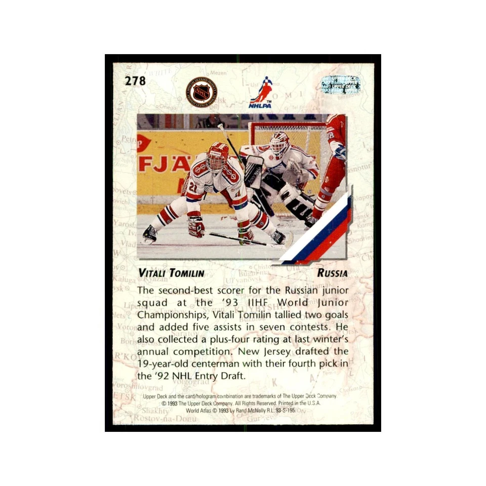 1993 Upper Deck Vitali Tomilin Hockey Cards #278 - Image 2 of 3