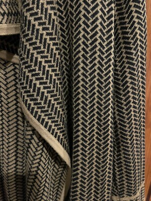 cable gauge Women's Scalloped Open Front Cardigan Sweater Tan/black Size  Small