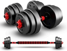 SET 2 MANUBRI E DISCHI KIT PALESTRA 20KG PESI BILANCIERE FITNESS MANUBRIO