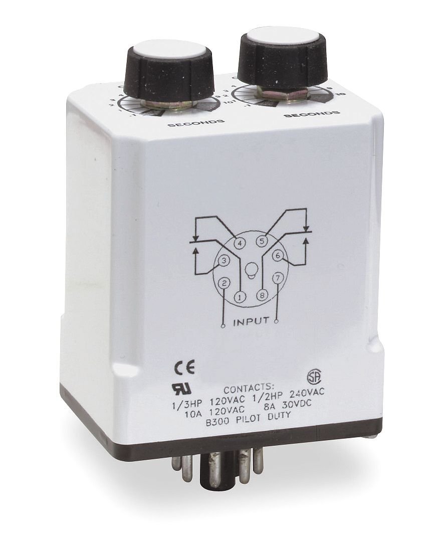 Time Delay Relay, 120Vac/Dc, 10A, Dpdt