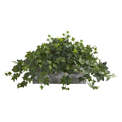 Puff Ivy faux Plant In Stone Planter Realistic Natural Decor