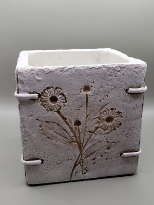 Flower Pot Leaf Flower Imprint Cube Flower Planter Decorative Pot