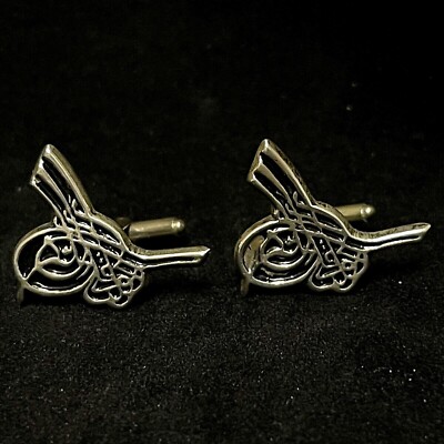 Tughra Sultan Signature Symbol Continental Silver 800 Cufflinks Ottoman Turkish