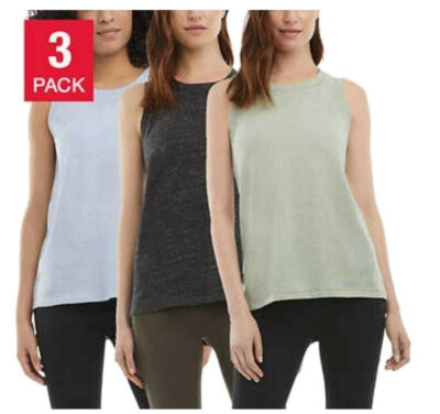 DANSKIN 3 PACK RELAXED FIT COTTON BLEND TANKS  (BLACK/BLUE/SAGE, SMALL) NWOT