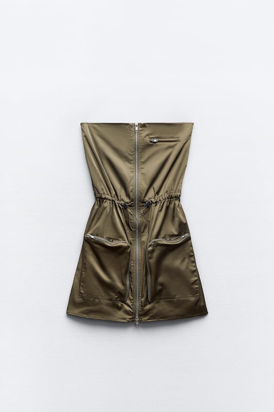 NWT Zara Size XS Dark Khaki Strapless Dress 2712/231 | eBay