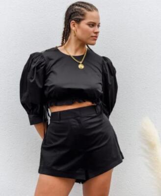 Danielle Bernstein Shorts Black High-Cut Solid Women Sz 0 NEW NWT 551