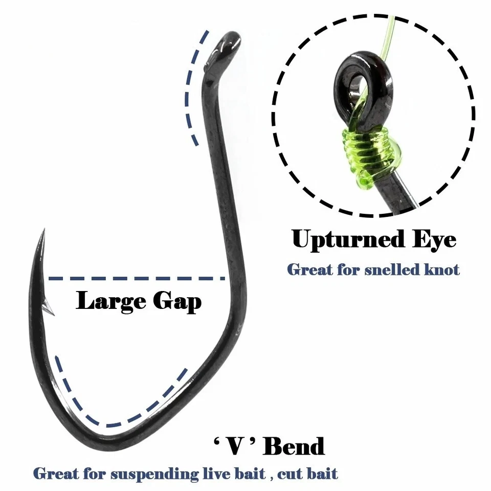 Ganchos de bagre gancho de río grande 25 un. cebo corte vivo bagre gancho de pesca 1/0#-10/0# Foto 4 de 4