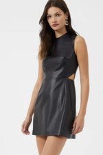French Connection Crolenda PU Cut Out Dress Womens 4 Black Boydcon Back Zip Mini