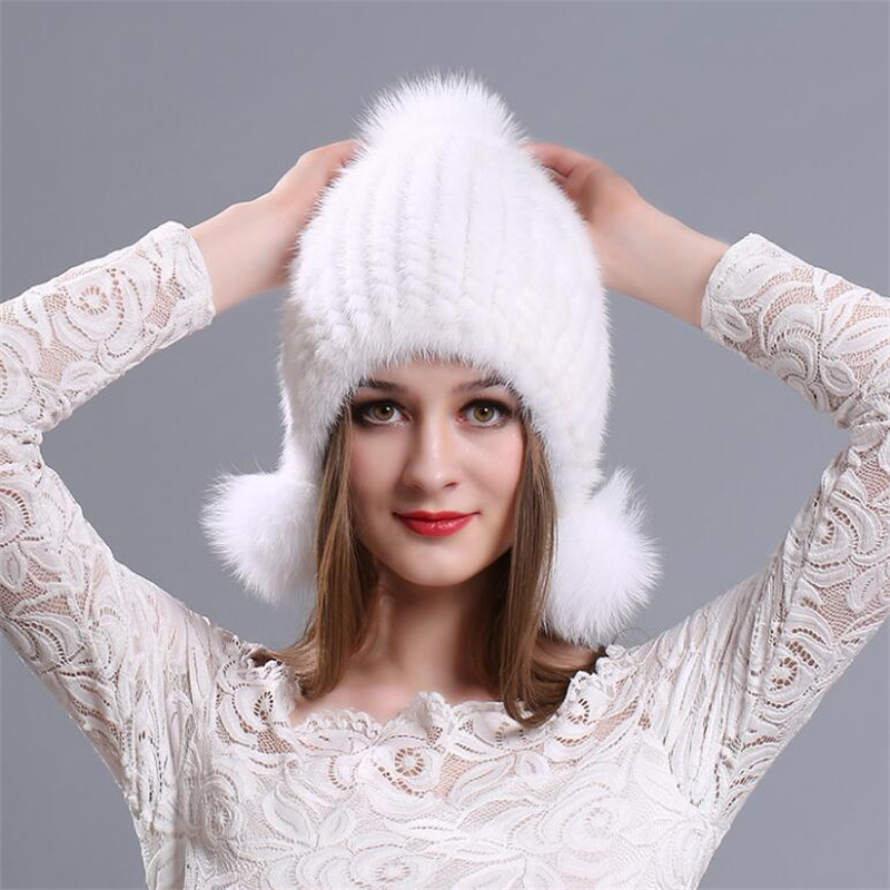 Winter Graceful Women Mink Fur Hats Real Knitted Fur Caps  display picture 3