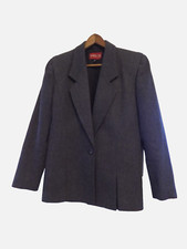 VTG Sasson sz 6 Wool Blend Gray Blazer 1 Button Shoulder Pads Single Breasted