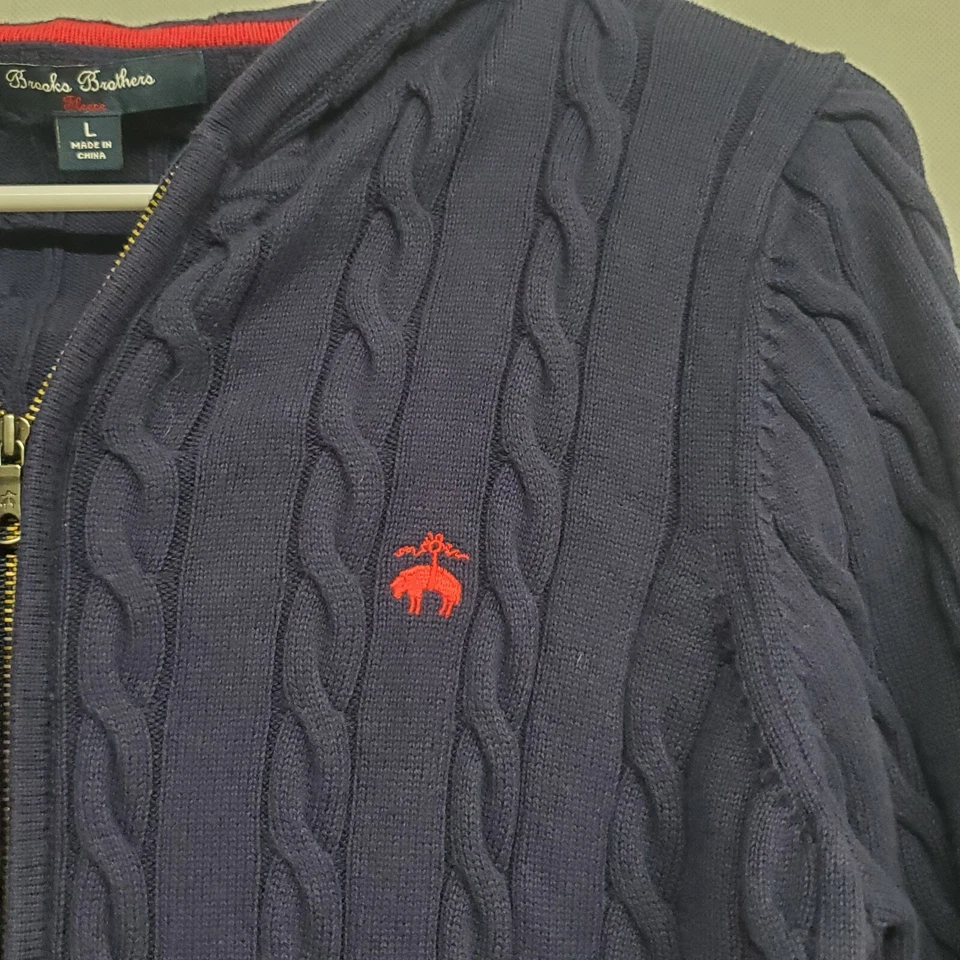 Brooks Brothers Fleece Girl's Long Sleeve Navy Blue Ribbed Zip Up Sweater Size L - Image 3 of 4