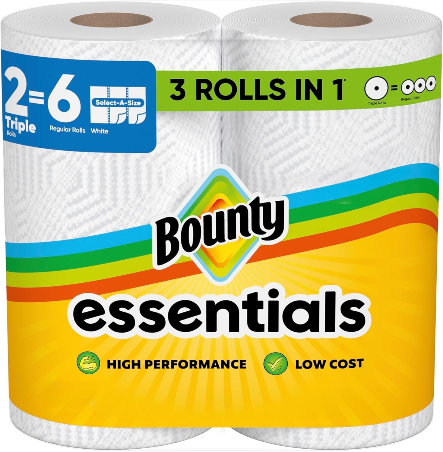 Bounty Essentials Select-A-Size Paper Towels, White, 2 Triple Rolls = 6 Regular