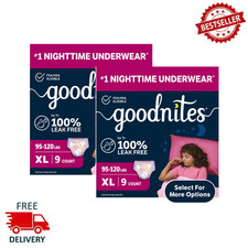 2 Pk, Goodnites Girls Nighttime Bedwetting Underwear, XL 95-120 lbs , 9 Count