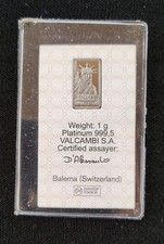 Credit Suisse 1 gram Platinum Bar .999 Fine Platinum Bar With Sealed Assay Card! 7465.77 per troy oz