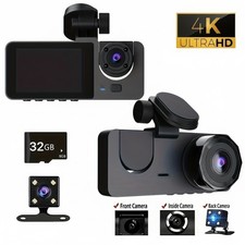4K Dash Cam Front Rear and Inside Dash 3-Camera Free 32GB TF Card G-Sensor