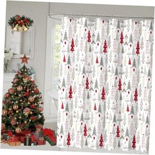 Christmas Shower Curtain, Colorful Christmas 72"W x 72"L Pack of 1 Red Green