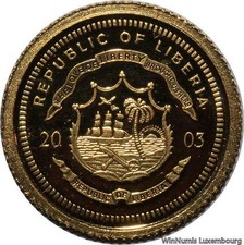 F1401 rara Liberia 10 dollari Papa Giovanni Paolo II 2003 o oro 999% prova...