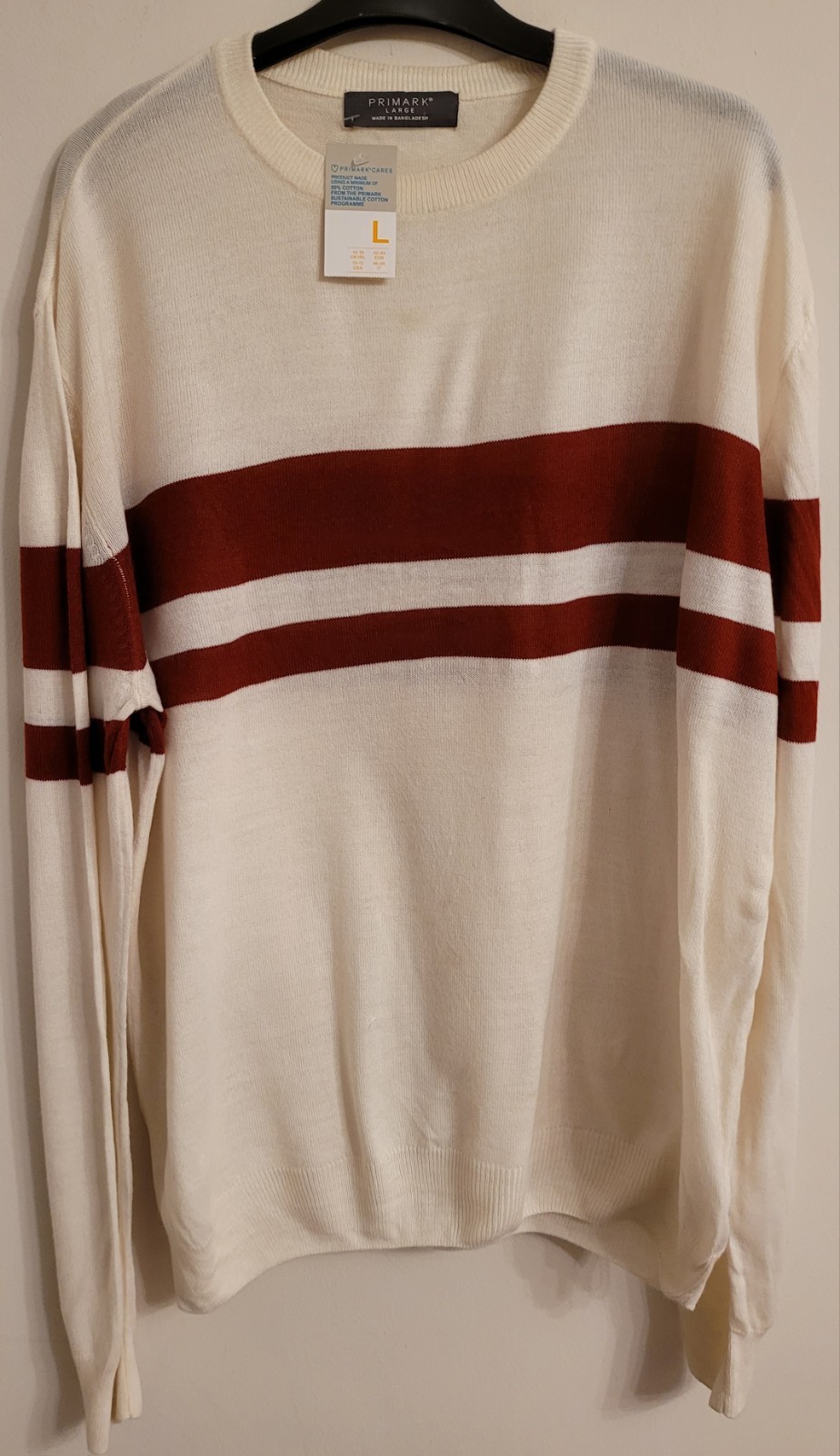 Primark Mens jumper Beige  Striped red /white Size: Large  RRP  £ 19.99  . image 2
