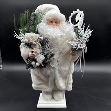 All White Standing Santa Figure White Satin, Fur Gifts Rare Santa 1999 Vgc 503