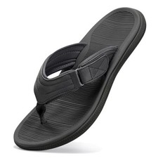 Beach Flip Flops for Men, Rubber Mens Sandals with Arch Support, 11 Black