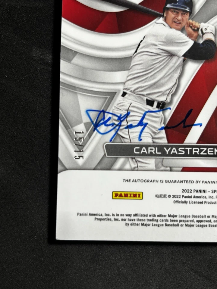 Spectra Carl Yastrzemski 2022 ¡Auto #15/15! Firmado Delantero/Trasero! Inserto MLB HOF raro Foto 4 de 4